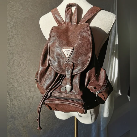 Vintage Guess Mini Backpack Brown Guess Vintage Logo Print